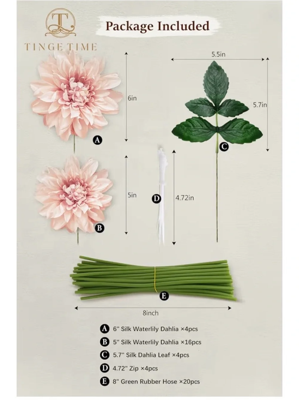 Bouquet of 10 Blush Pink Realistic Dahlia Flowers